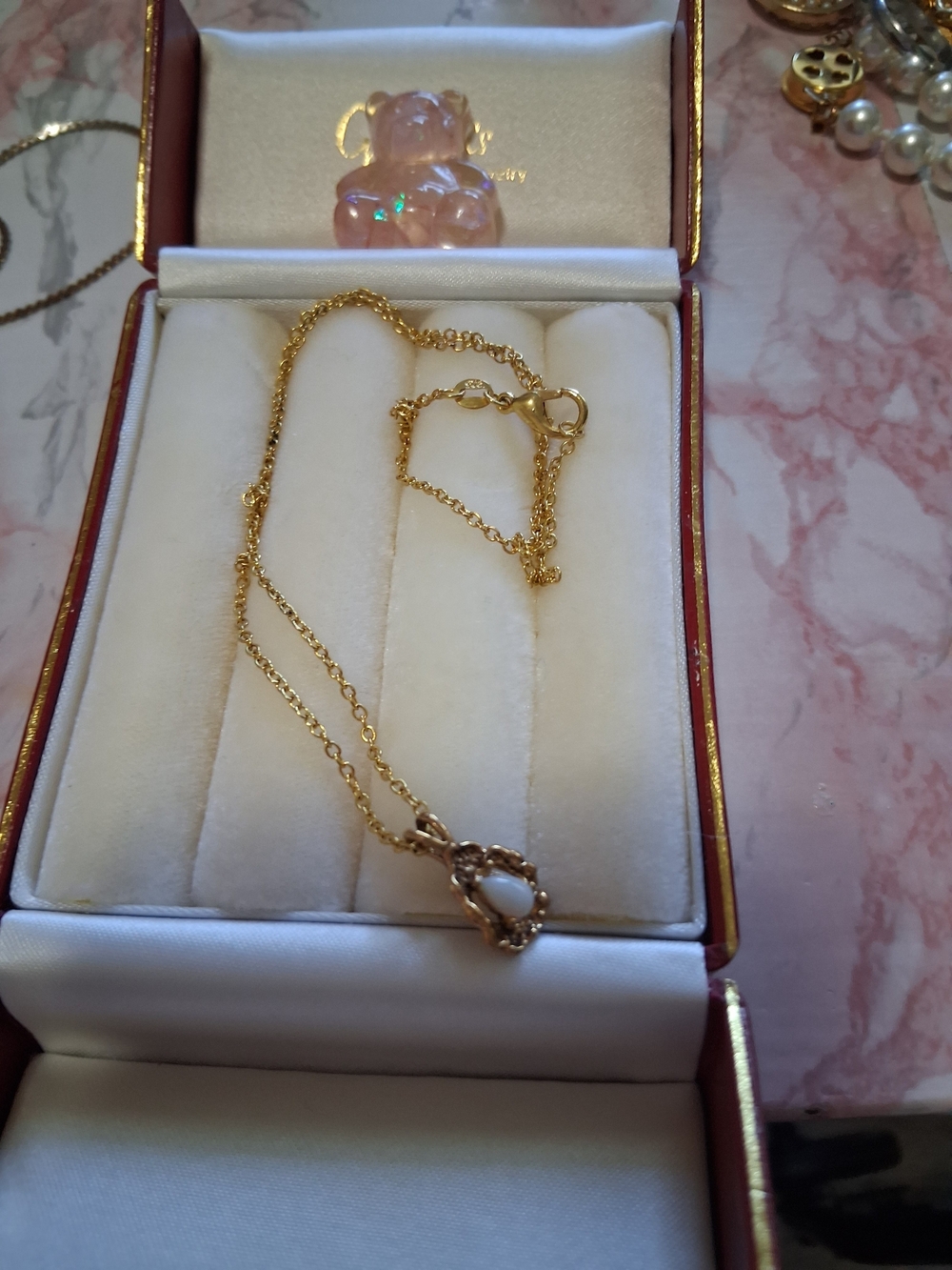 Vintage Gold Over 925 Necklace with White Stone Opal